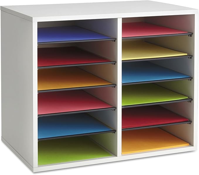 Safco Literature Organizer, 12 Compartments, Office and Classroom Mailbox with Adjustable Shelves, Wood Paper and Mail Sorter, Gray