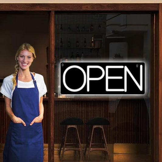 Open Signs for Business, LED Neon Open Sign 16 Inch 12V/2A Ultra Bright Lighted Open Sign Electric Light Up Open Sign for Business Storefront Window Glass Door Retail Shop Store Bar Salon Restaurant White