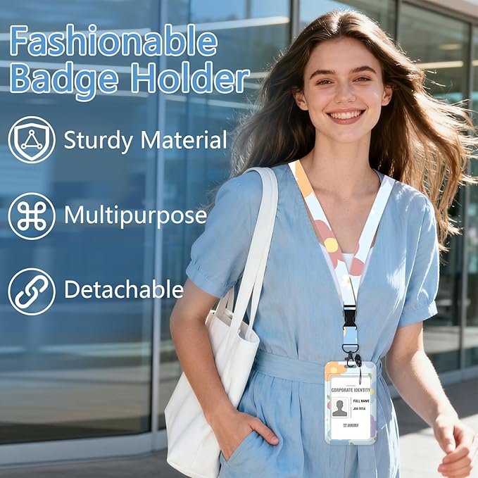 Flower Lanyards for Id Holder, ID Badge Holder with Retractable Lanyard, ID Holder with Badge Reel Clips, Name Tag ID Card Holder Teacher Women Doctor Office Gift