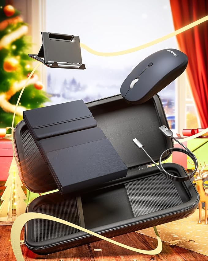 Foldable Keyboard and Mouse, Samsers Folding Bluetooth Keyboard Combo, 2.4G + BT5.0 x 2, Full-Size Portable Travel Keyboard & Rechargeable Wireless Mouse for Windows Android iOS Mac OS, Midnight