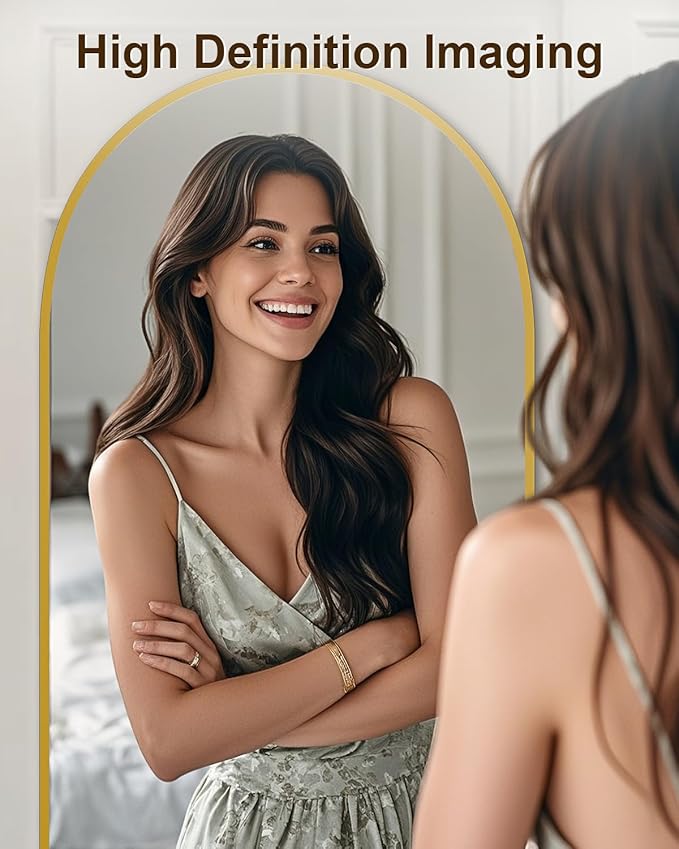 SUNQUEEN 58"x19" Floor Mirror Full Length, Arched Full Length Mirror with Stand, Full Body Mirrors for Bedroom Living Room or Cloakroom Gold