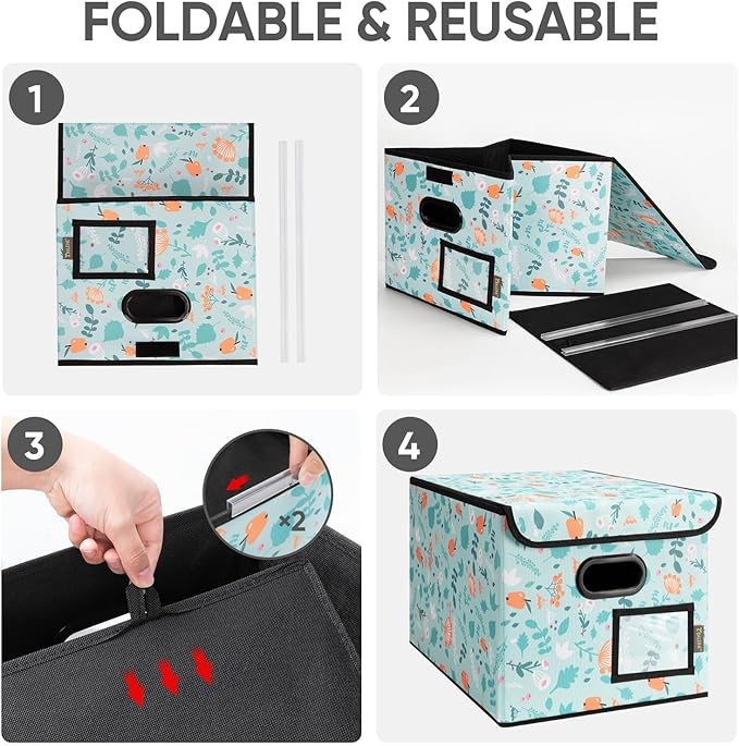 BALEINE File Organizer Box with Lid, Collapsible File Folder Organizer with Plastic Slide, Hanging File Folder Box for Office Document Storage (1 Pack, Spring Stroll)