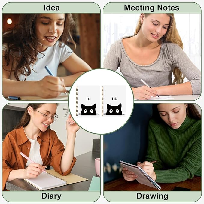 2 Pcs Cute Cat Spiral Notebook, Cute Gifts Journaling Notebooks Cat Lover Gifts for Women Teacher Girls Note Books Journals for Writing Hardcover Notebook Office Classroom College Supplies