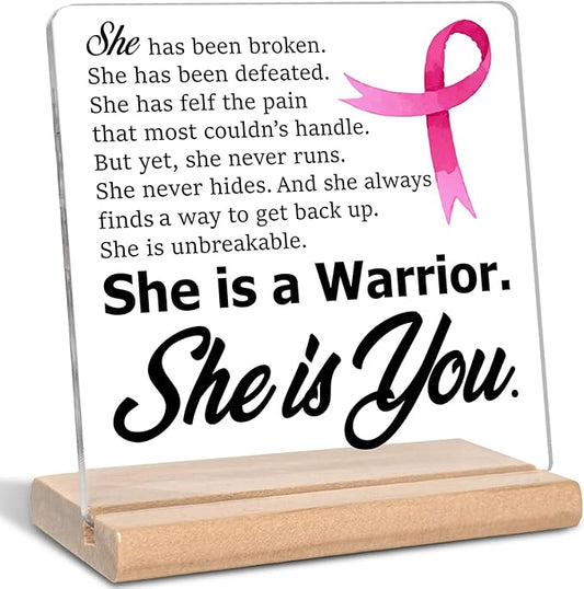 Breast Cancer Survivor Gifts for Women Mom, She is a Warrior She is You Acrylic Plaque Sign. Inspirational Gifts for Woman, Cancer Fighter Patients