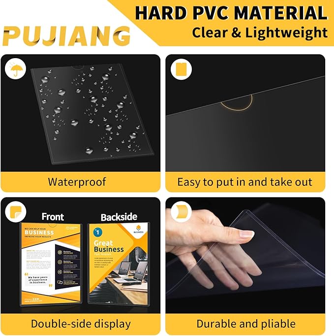 10 pack Magnetic Sign Holder 8.5 x 11 Wall Mount | Adhesive Document Frame for Posters, Menus, Notices | Rigid Plastic Sheet Protector with Strong Magnet Strips & Adhesive Tape | for Office Door, Retail Glass, Metal Surfaces