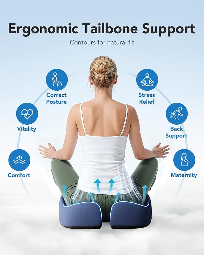 HUANUO Ergonomic Seat Cushion for Office Chair, Extra Large Car Seat Cushion, Tailbone and Back Support, Cooling Gel Enhanced, 4-Zone Pressure Relief Chair Cushions for Office, Car, Wheelchair