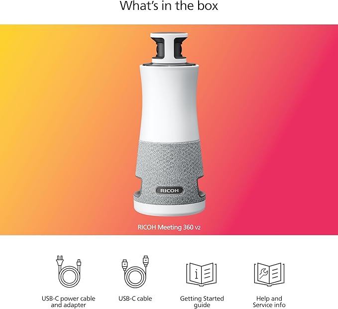 RICOH Meeting 360 | 360° Conference Room Camera - AI-Powered - Active Speaker Focus - Plug and Play - Zoom Certified - Works with Microsoft Teams, Google Meet, Cisco Webex