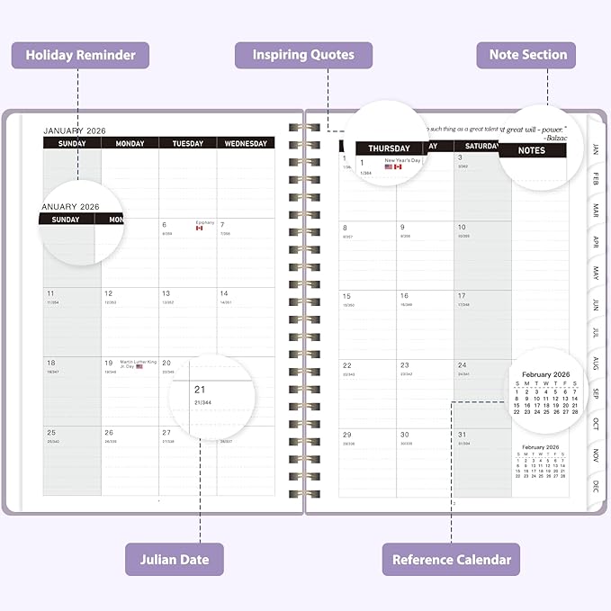 2026 Planner, Weekly and Monthly Calendar Planning Agenda, Jan 2026 - Dec 2026, Academic Planner Book, Desk Accessories and Office Supplies for women & men - A5 (6.3'' x 8.5'')