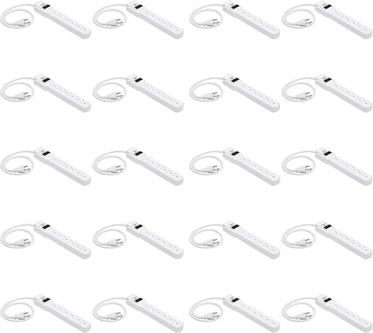 Amazon Basics Surge Protector Power Strip, 6-Outlet with 200J Protection, 2ft Extension Cord, Rectangle, White (20 Pack)