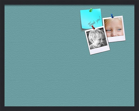 PinPix 28x22 Inch Cork Bulletin Board. This Decorative Framed Pin Board Comes with Aqua Pastel Design and a Satin Black Frame. Ideal for Home Office Decor or Message Board (PinPix-1806)