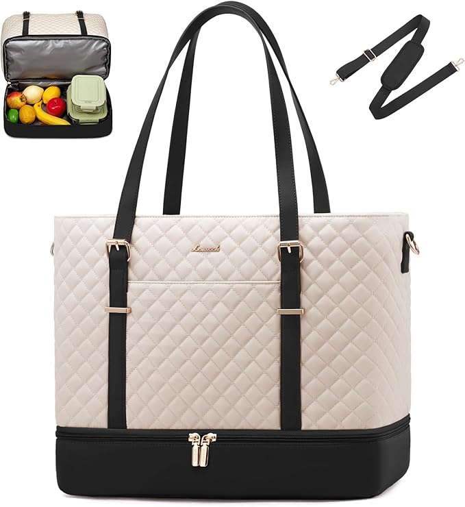 LOVEVOOK Lunch Tote Bag for Women, 15.6 Inch Laptop Work Bag With Lunch Compartment & Large Cup Holder, Lightweight Work Briefcase for Travel, Bussiness, Teacher