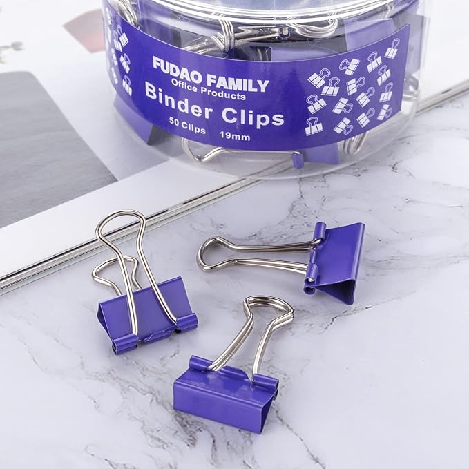 Small Purple Binder Clips, 3/4 Inch (19mm), 50 Pack Mini Clips