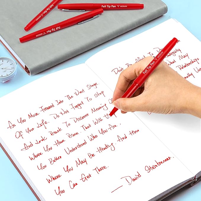 Lelix Felt Tip Pens, 30 Red Pack, 0.7mm Medium Point, Felt Tip Markers Pens for Journaling, Writing, Note Taking, Planner, Perfect for School Office and Art Supplies