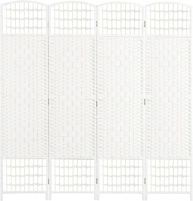 NicBex Room Divider 4 Panel Room Dividers with Woven Paper Design Partition Room Dividers and Folding Privacy Screens 5.6 FT Wall Divider for Office, Room Separation,63.6" W x 0.5" D x 67" H, White