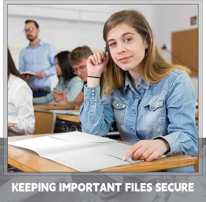 Teling 24 Pcs Plastic Folders with Front Clear Pocket and Business Card Holder 2 Pocket Heavy Duty Folders Plastic Letter Size Paper for Business School Office Supplies (White)