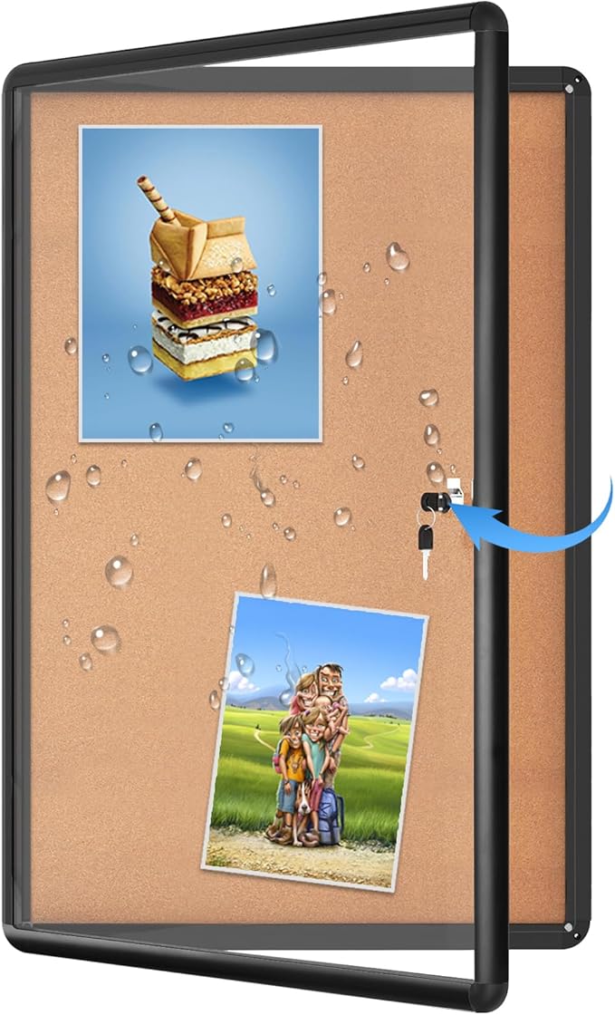 Magula Enclosed Cork Bulletin Board Tamper-Proof Dispaly Case, Black Aluminium Frame, Shatter Resistant Lockable Bulletin Board, Enclosed Cork Board for School, Office,Commercial,Hospital etc(24"x18")