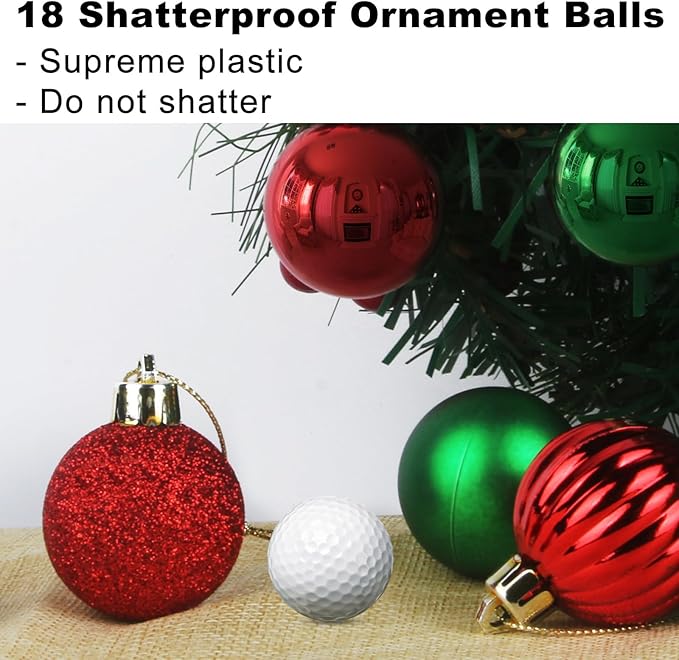 Red & Green 2.5" Christmas Balls Christmas Tree Decoration Ornaments Shatterproof Hanging Balls for Birthday Halloween Holiday Wedding Decorations Set of 18pcs