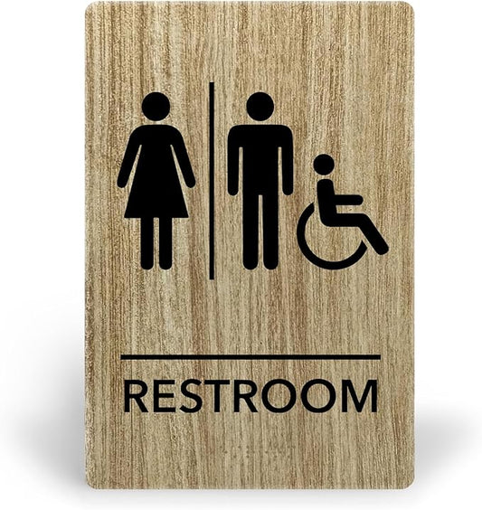 Promot Unisex Handicap Bathroom Sign – ADA Braille Restroom Sign for Business, Self-Adhesive, 9" x 6", Commercial Door Signage, Office Wall Decor - Almond