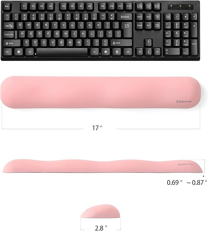 UnivoColors Design-Wave Keyboard Wrist Rest, Artificial Sheepskin+Memory Foam+Ergonomic+Anti-Slip Gel, Resilience Support During Work and Gaming,Keyboard Accessory,Pink