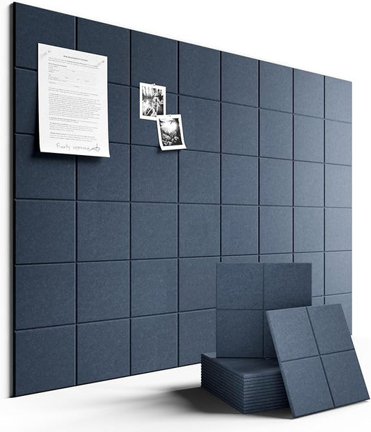 Large Felt Bulletin Board 48" x 36" Cork Board Alternative-12 Pack with 70 Safe Removable Adhesive Tabs, Cork Boards for Walls Cork Board for Home Office Classroom Pin Board-Denim Blue