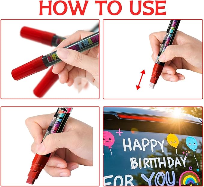 Window Chalk Markers for Cars Glass Washable, 8 Colors Liquid Chalk Marker Pens with 7mm 2 in 1 Nib Wide Tips, Big Chalkboard Markers Car Window pens