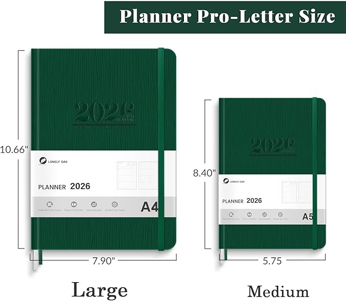 2026 Planner, Large Weekly and Monthly Planners, A4 Faux Leather Daily Calendar 2026 Planner, 12 Month Agenda from Jan. to Dec., Hardcover Habit Tracker Journal(Green)