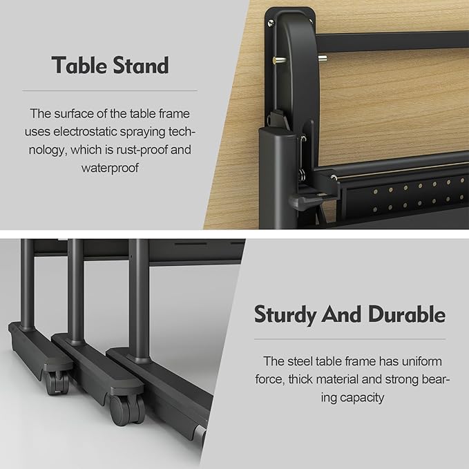 Foldable Conference Table, Folding Conference Room Table with Wheels, Flip Top Mobile Training Table, Rolling Seminar Meeting Table for Office Training Room Classroom (2pack 55.1in)