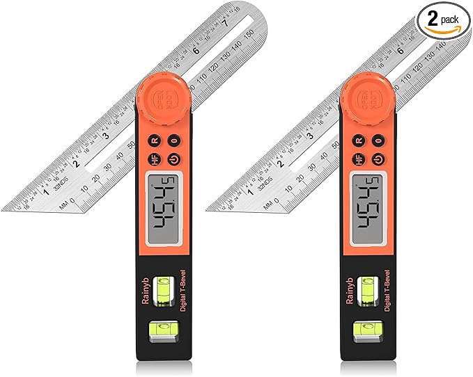 Digital Angle Finder Protractor 0-360 Degree T-Bevel Gauge & Protractor with Horizontal Vertical Bubble & Full LCD Display for Woodworking, Metalworking, Construction（7-Inch X 2Pcs）
