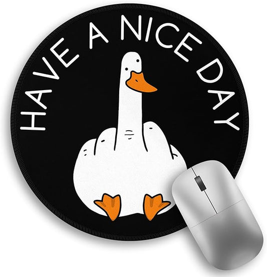 Funny Duck Work Mouse Pad, Small Round Mouse Pads for Desk, Mini Travel Mousepad for Wireless Computer Laptop, Office Desk Accessories, Have a Nice Day Middle Finger, 8.6 x 8.6 inch