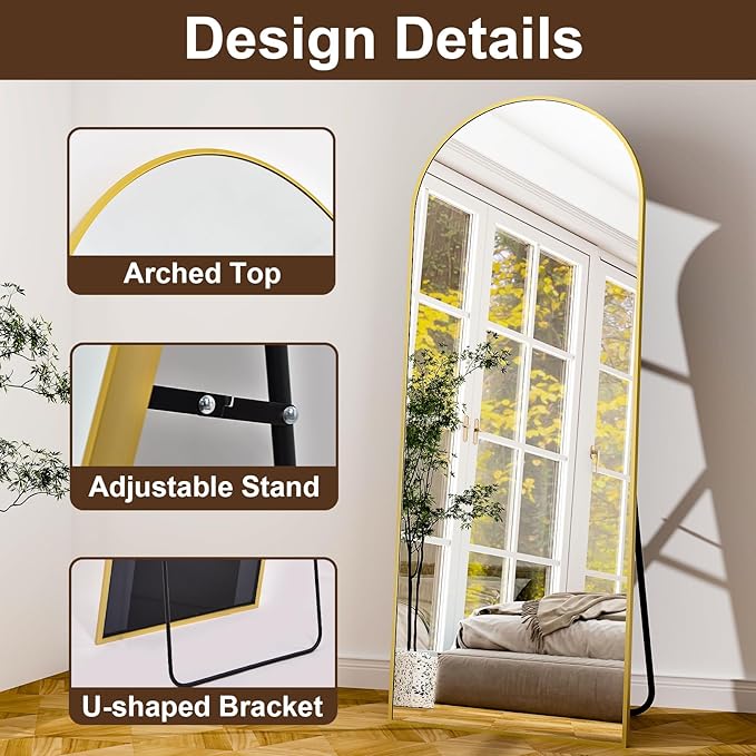 65"x24"Arched Full Length Mirror - Floor Mirror- Aluminum Alloy Frame Full Body Mirror for Bathroom Living Room Bedroom and Entryway Gold