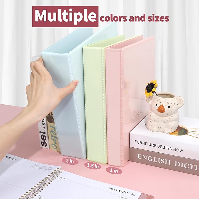 SUNEE 3 Ring Binder 1.5 Inch D Ring, Clear View Binder Three Ring PVC-Free (Fit 8.5x11 Inches) for School or Office Supplies, Assorted Pastel, 4 Pack