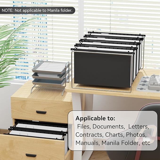 ANSOOK Plastic Legal Size Hanging File Folders, 3 Inch Reinforce Expanding File Folder,12 Pack Black Folders,File Cabinet Folders with Insertable Tabs,Accordion File Organizer for Office Home School