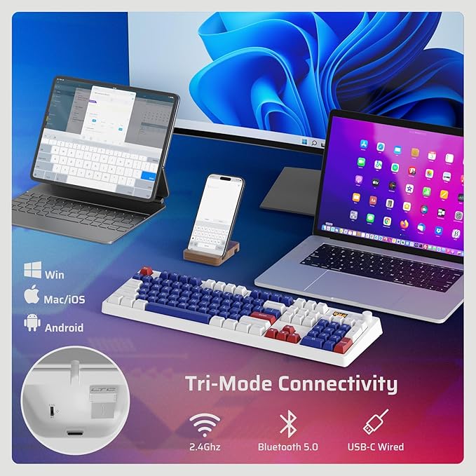 LTC Nimbleback NB1041 PRO Wireless Mechanical Keyboard w/Display Screen & Knob, 2.4Ghz/ BT/USB-C Wired RGB 104 Keys Creamy Keyboard, 3-Layer Foam, Hot Swappable PCB, Software Support, Red Switch