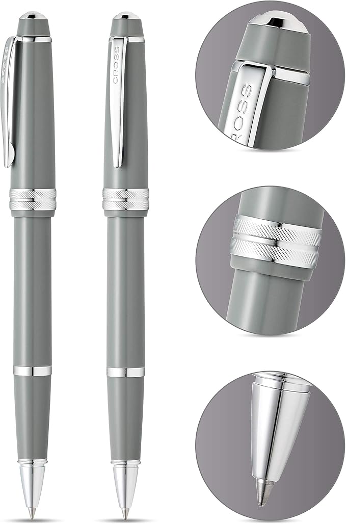 Cross Bailey Light Refillable Rollerball Pen Presented in a Everyday Gift Box - Medium Point, Black Ink, Polished Gray