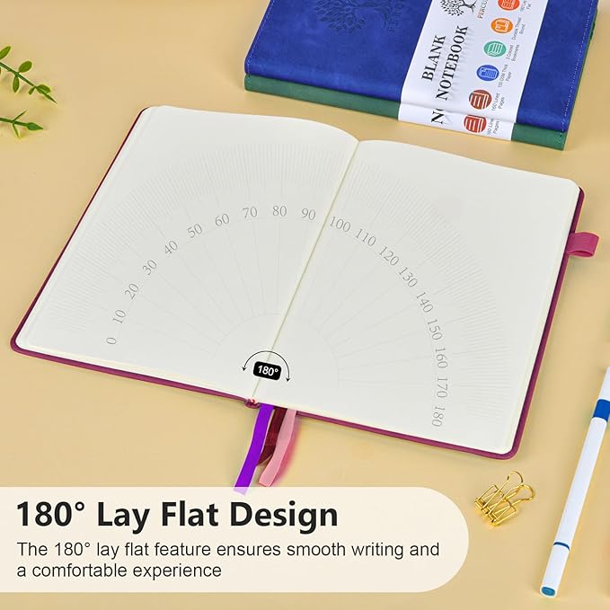 PERCUN Blank Journal Ntebook for Men & Women, 160 Pages Blank Journals for Writing, Drawing,Sketch Book,5.9" x 8.5" Leather Sketchbook, Unlined Notebook for Work, School, Art - Burgundy