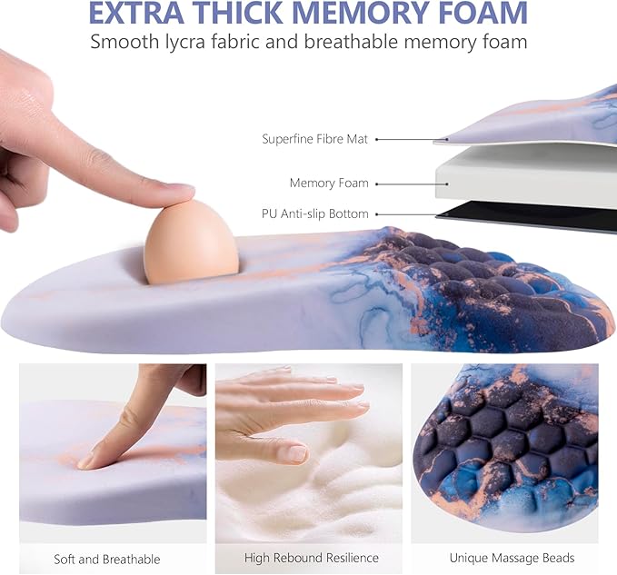 Mouse Pad Wrist Support, Ergonomic Mouse Pad with Wrist Rest, Comfortable Computer Mouse Pad for Laptop, Pain Relief Mousepad with Non-Slip PU Base Blue Black White