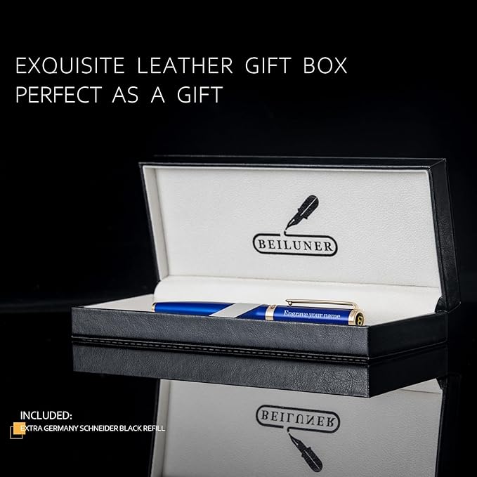 BEILUNER Blue Personalized Pen,Stunning Luxury Lacquer With 24K Gold,Schneider Ink Refills,Multiple Fonts To Custom Rollerball,Gift Pen For Men & Women,Executive,Graduation,Christmas,Nice Fancy Pens