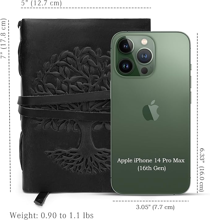 LUXEORIA Tree Of Life Leather Journal for Women and Men, Handcrafted Leather Journal for Writing Womens, Sketchbook, Travel Diary with Unlined Deckle Paper, Black 5x7