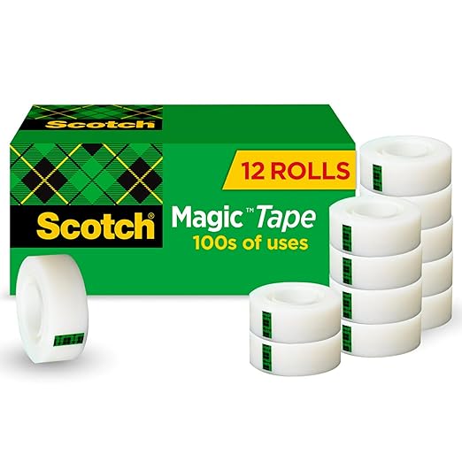 Scotch Magic Tape, Invisible, Repair Christmas Cards and Use as Holiday Gift Wrap Supplies for Christmas, 12 Tape Rolls