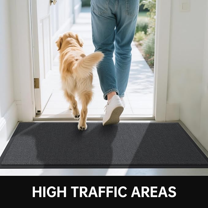 Front Door Mat, 3' x 5' Heavy Duty Indoor Outdoor Welcome Mat for Entryway, Commercial Floor Entrance, Low Profile, Non-Slip, Durable Rubber Backing for Entry, Patio, Home