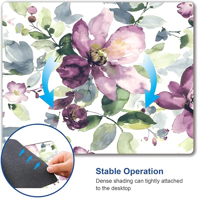 Hokafenle Floral Mouse Pad - Purple Watercolor Flower, Square Waterproof Non-Slip Rubber Base for Office Computer Laptop - Ideal for Girls and Women