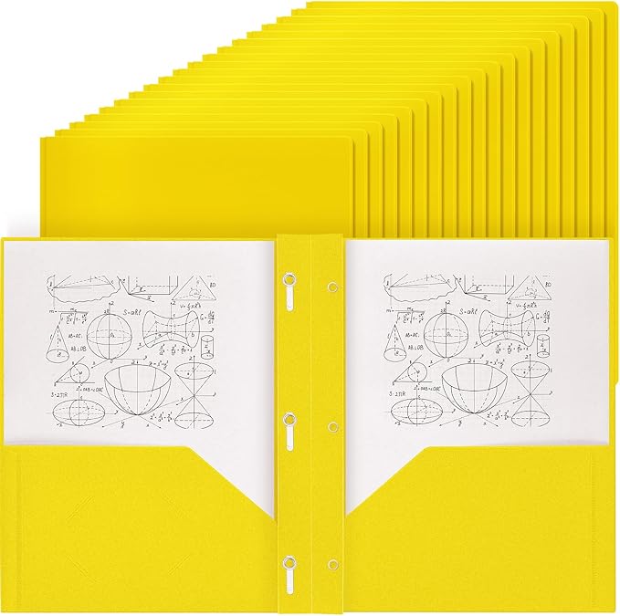 Yeaqee 30 Pcs Plastic Folders with Pockets and Prong Plastic Folders with 2 Pockets Pocket for Office, School for Students, Teachers, Office Workers (Yellow)