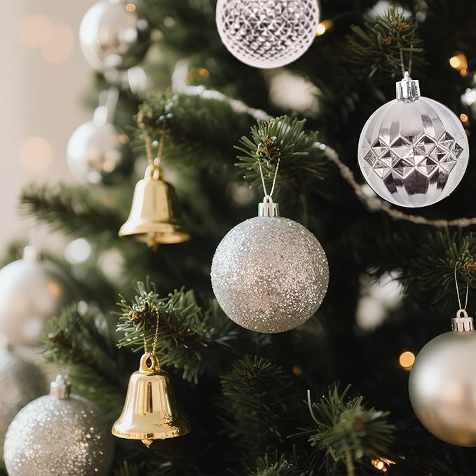 Christmas Tree Decorations Ornament Set, 60ct 2.36 Inches Silver Shatterproof Christmas Ball Ornaments, Hanging Ball for Xmas Holiday Wedding Party Decor
