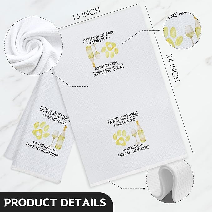 Dogs and Wine Kitchen Towels, Dog Lover Mom Gifts Decorative Hand Towels for Bathroom, Gifts for Wine Lovers Women Decor Dish Tea Towels for Kitchen, 16x24 Inch