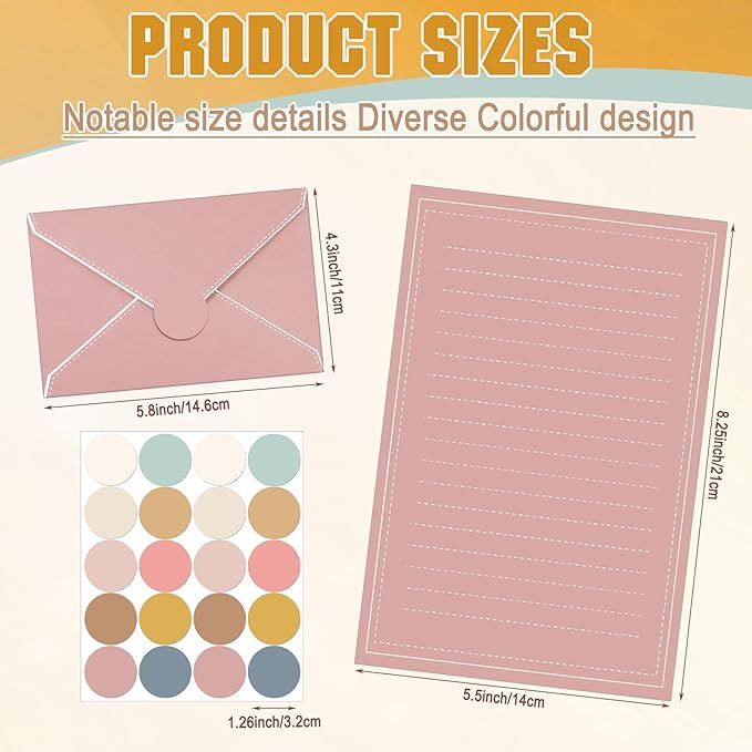 TaoBary 160 Packs Stationery Paper Set (50 Double Sided Stationery Writing Papers 50 Matching Envelopes) 60 Round Dot Sticker, 10 Design (5.5 x 8.25 Inch,Boho Color)