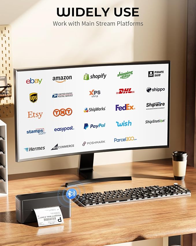 Phomemo 4x6 Shipping Label Printer - 241BT Bluetooth Thermal Label Printer Compatible with iOS&Android, Windows, Mac, Chrome OS, Wireless Thermal Printers for Small Business, Barcode, Packages - Black