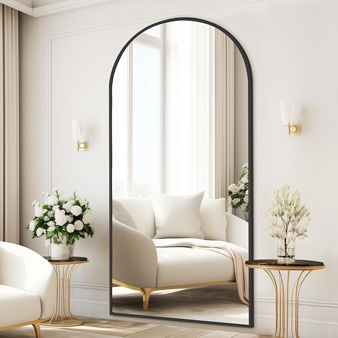 MELOMOIR 76"x34" Large Mirror Full Length, Arched Full Length Mirror with Stand, Large Floor Mirror Free Standing Mirror Full Length for Bedroom, Hanging Standing or Leaning Full Body Mirror, Black