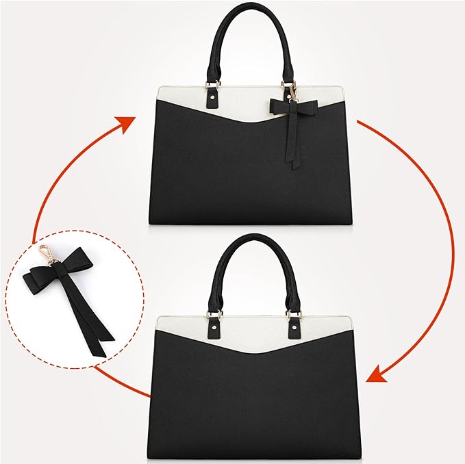 RAINSMORE Laptop Bag for Women 15.6 Inch PU Leather Laptop Tote Professional Business Office Work Bag Waterproof Briefcase Computer Tote Bag Large Lightweight Handbag Shoulder Bag