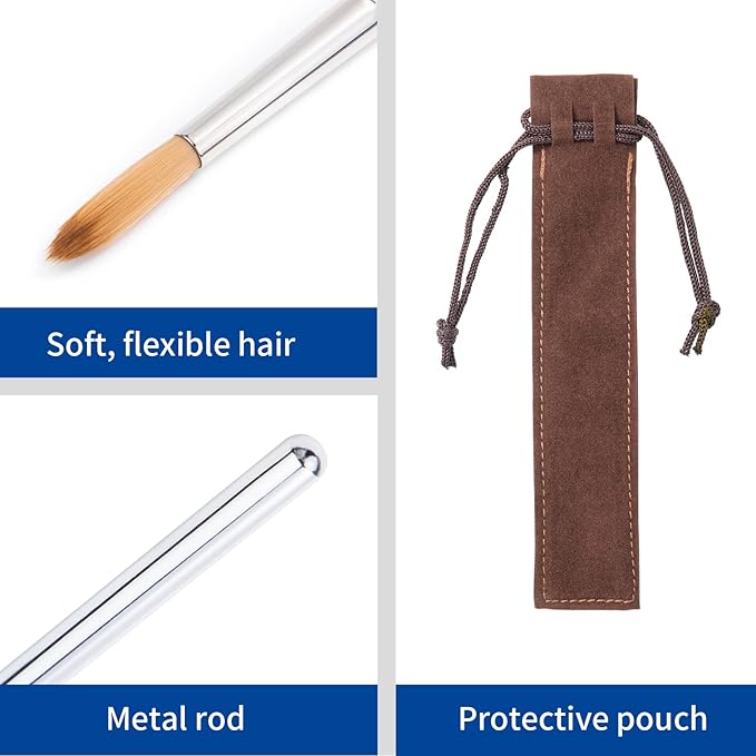 Falling in Art Travel Brush Set- 2PCS Synthetic Kolinsky Hair Round Portable Artist Paintbrushes with Protective Pouch for Watercolor,Gouache, Acrylic Paints Silver