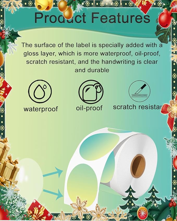 2 inch Round Thermal Labels, Thermal Printer Labels Sticker use for Barcode, Shipping, Customized, Circle Direct Thermal Stickers 500 PCS/1 Roll, Gradient Green